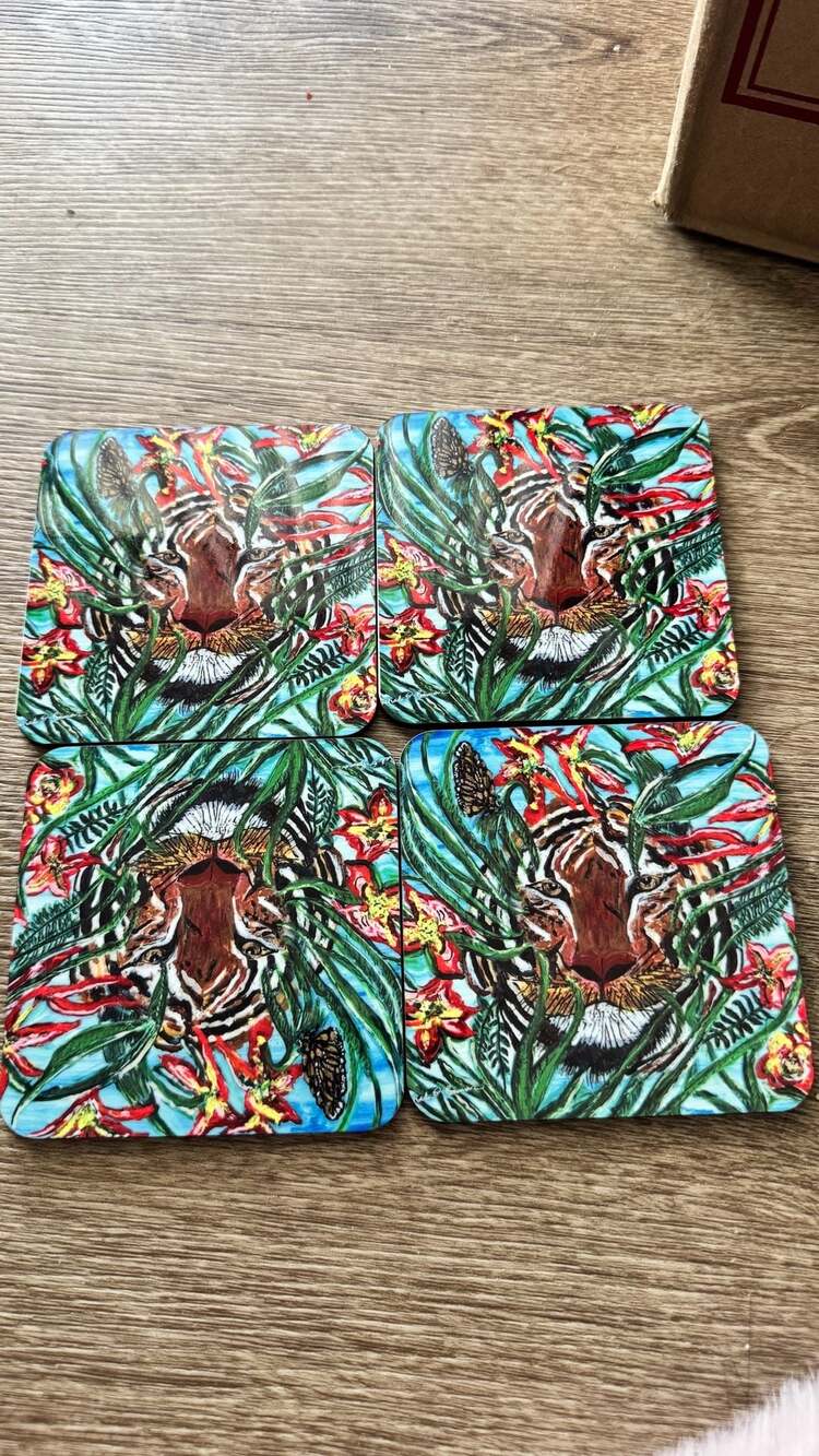 Pimpernel Tiger Jungle Cork Backed Drink Coasters Set of 4